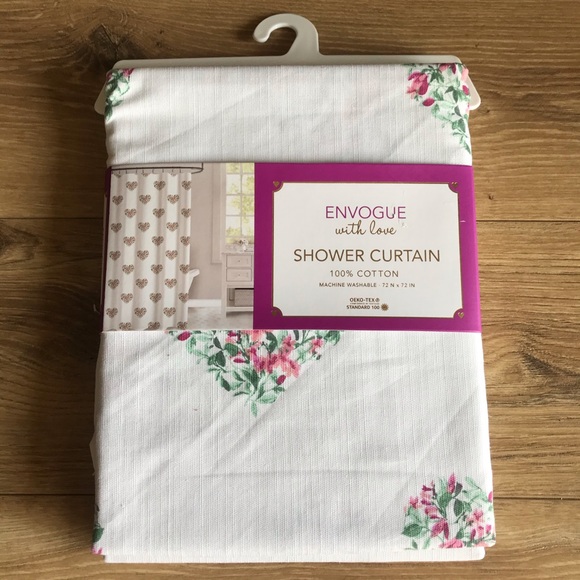 Envogue Other - EnVogue Shower Curtain 72”x72” Flowers Hearts 100% Cotton Machine Wash NEW